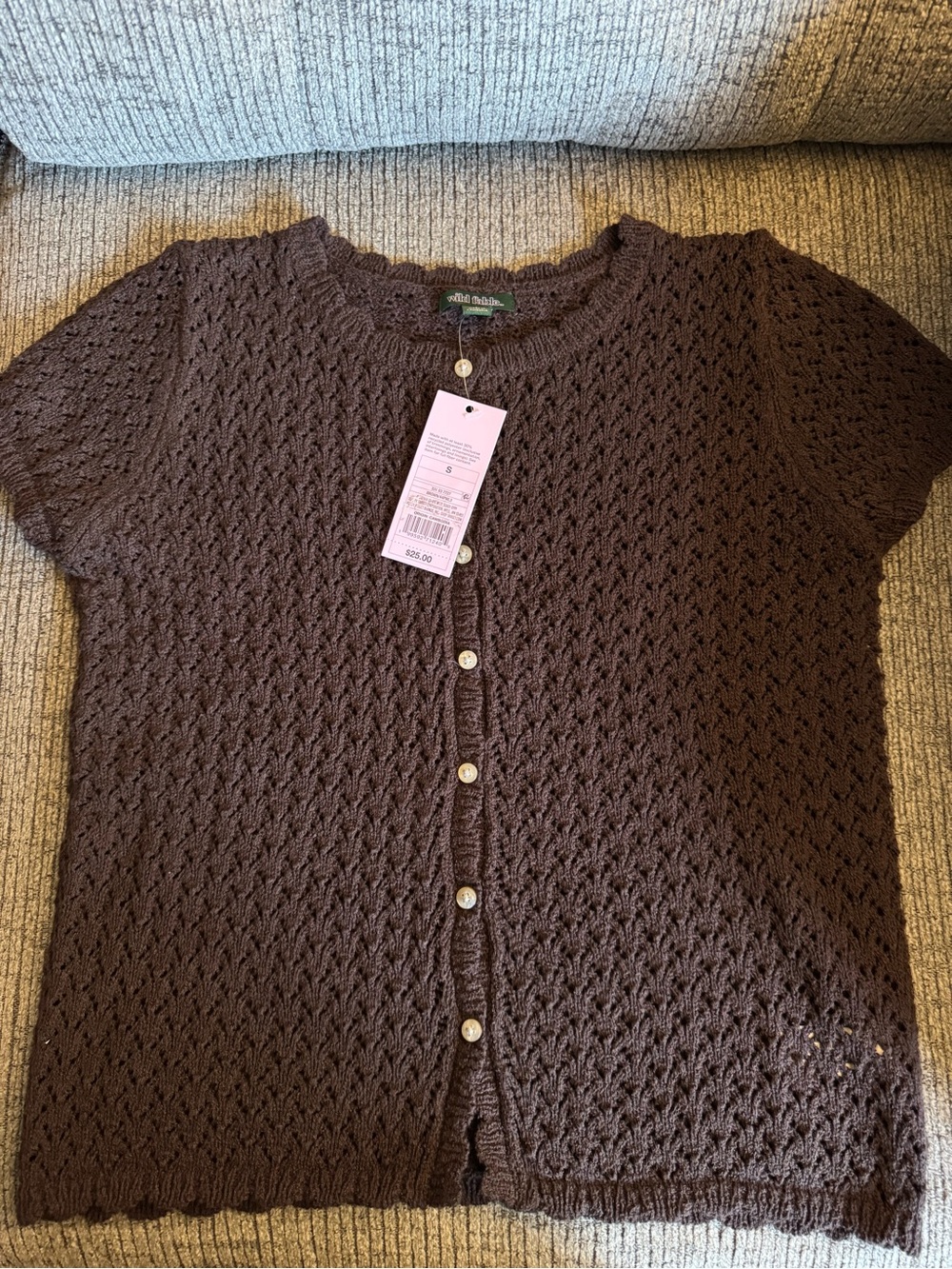 wild fable Chocolate Brown Short-Sleeve Button Cardigan